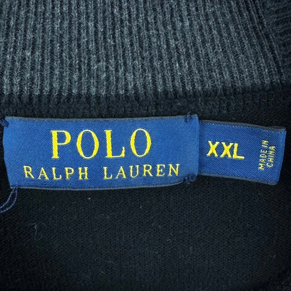 Polo Ralph Lauren Quarter Zip Sweater Mens‎ XXL Black Cotton Knit Pullover Logo
